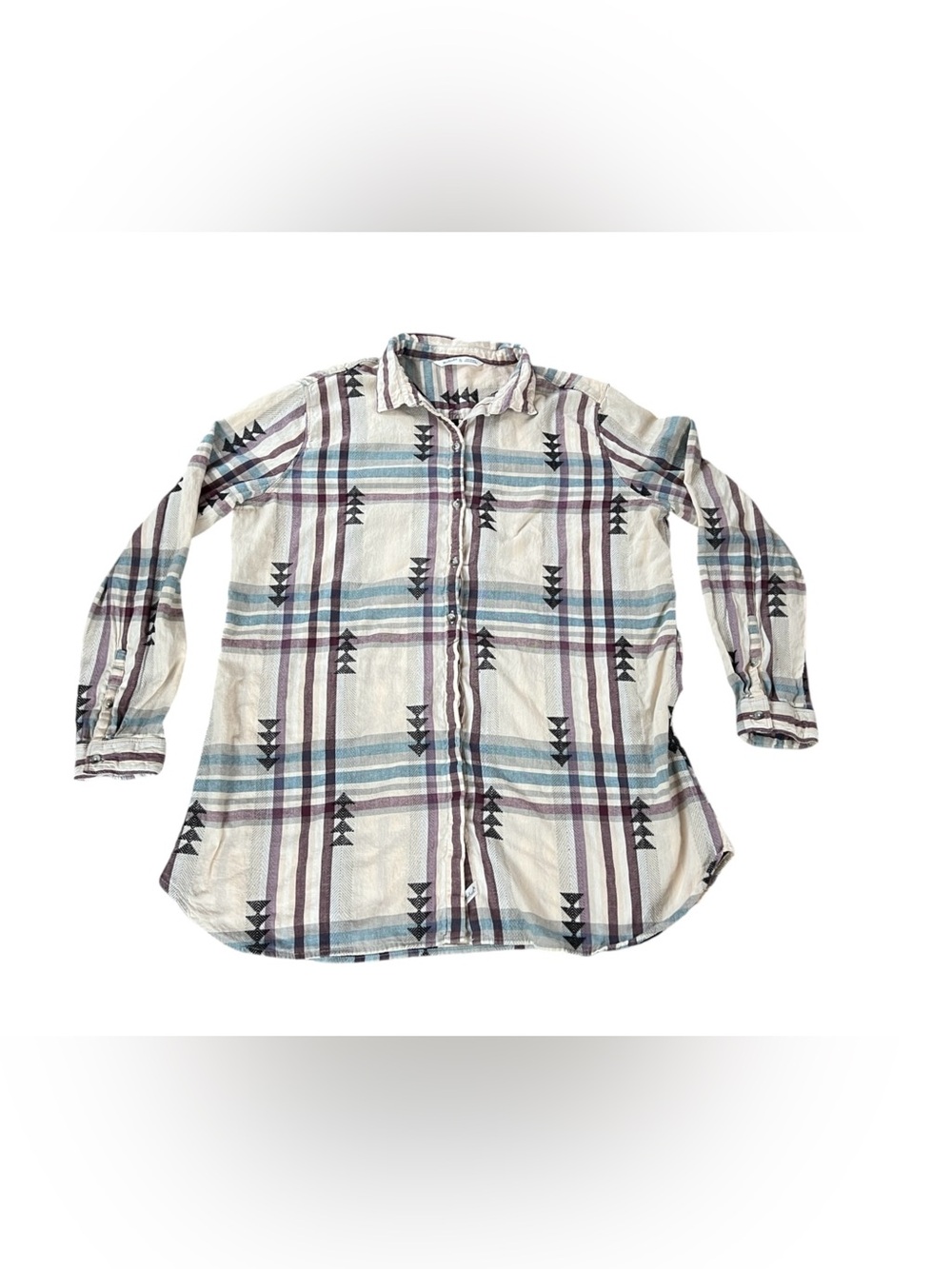 Woolrich Men's Plaid Button-Down Shirt in Cream, Blue, and Burgundy